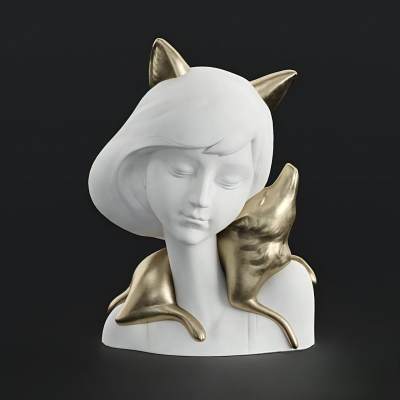 现代女孩头像雕塑 狐狸